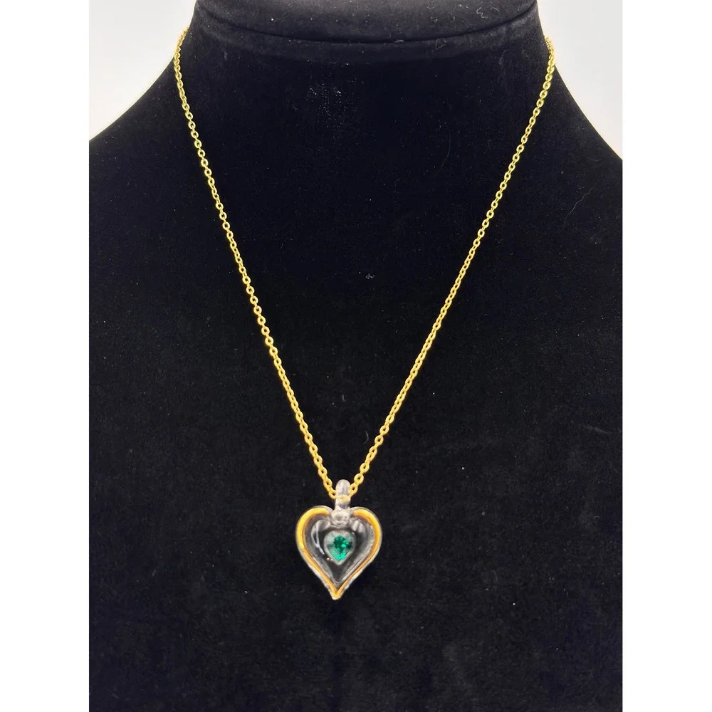 Glass Baron Green May Birthstone‎ Heart Gold Tone Feminine Necklace  18